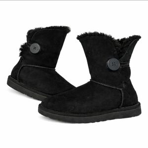 UGG Mini Bailey Button Black Suede Shearling Ankle Boots Sz 6